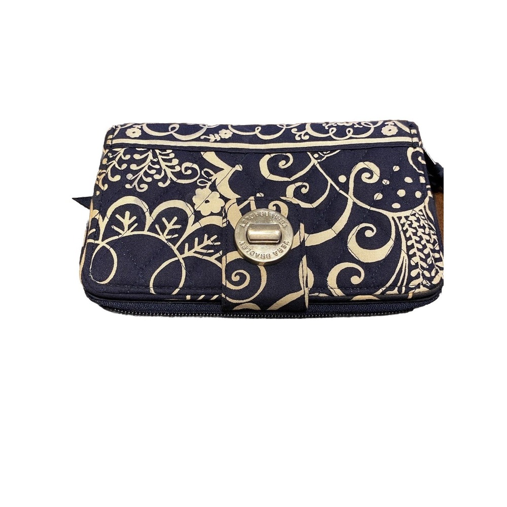 Vera Bradley Twirly Birds turn lock Wallet zip around and turn lock navy white